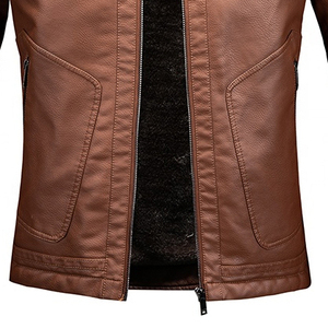 Blouson en cuir pour homme, style motard, en peau de mouton naturelle, coupe ajustée, col montant personnalisé, imperméable et réversible - Product Image 3