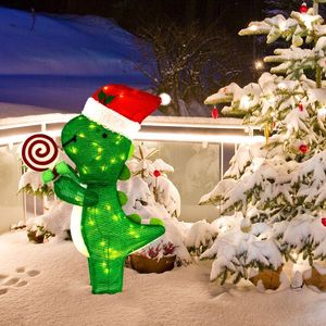 Decorazione Natalizia Dinosauro Pre-Illuminata di 75 cm con Luci LED Bianco Caldo, Decorazioni Festive per le Feste - Product Image 5