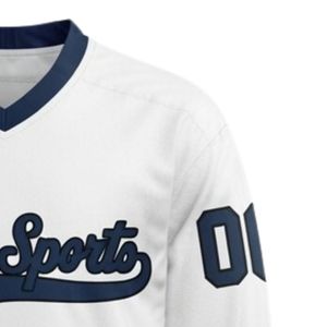 Men White Navy Sublimated <b>Ice</b> Hockey V Neck Striped Jersey Polyester Sports Shirt Team Wear Match Training Athletic Apparel - Product Image 6