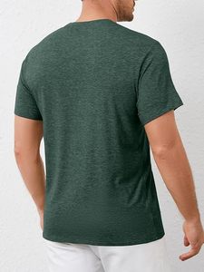 Men's Dark Green Cotton Crew Neck Short Sleeve Casual T-<b>Shirt</b> Breathable Plain Dyed Summer Wear - Product Image 3