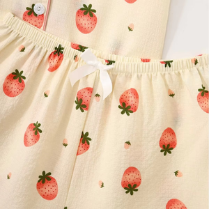 Ensemble pyjama imprimé fraises pour femmes, manches courtes, short, 2 pièces, coupe ample, vêtements de nuit en coton, vêtements décontractés printemps-été - Product Image 4