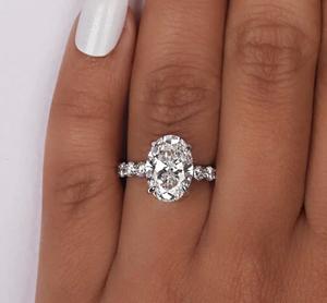 14K White Gold Certified DEF Color VS-VVS Clarity 925 Sterling <b>Silver</b> 1.30Ct Oval Lab Grown Diamond Hidden Halo Engagement Ring - Product Image 6