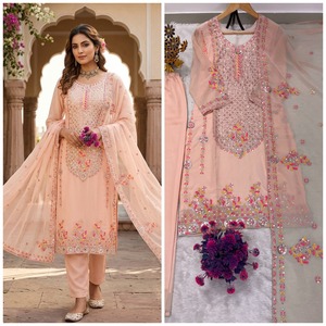 Pink Georgette Embroidered Traditional Ethnic <b>Shawl</b> Set Women's Daily Wear Spring Summer Floral Pattern India Pakistan Style - Product Image 6