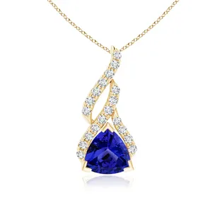 จี้เพชรแทนซาไนต์ทรงทริลเลียนทองคำแท้ 14K 18K ประดับเพชรลายวน ดีไซน์สวยงาม ของขวัญวันครบรอบ - Product Image 1