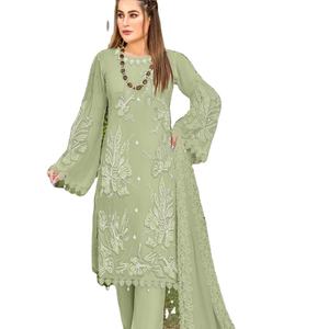 นักออกแบบล่าสุดFaux Georgetteเย็บปักถักร้อยลําดับงานมือทํางานKurtiชุดโดยFab Zone - Product Image 1