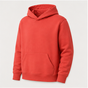 Sudadera con Capucha Personalizada para Hombre, Color Rojo Coral, Corte Relajado, Sin Cordón, Bolsillo Tipo Canguro, Algodón de Peso Medio, MHOOD-0042 - Product Image 5