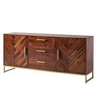 Buffet modulaire de luxe en bois massif fait main, 3 tiroirs, portes à panneaux, durable, capacité de rangement de 4 pieds.