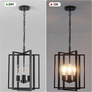 Modern Black Lantern Chandelier Geometric Metal Hanging Pendant <b>Light</b> Industrial Farmhouse Ceiling Lamp Contemporary <b>Cage</b> - Product Image 6
