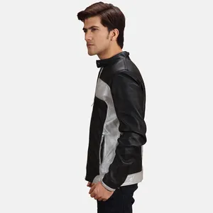 Randolf <b>Silver</b> Black Leather Waterproof Men's Winter Biker <b>Jacket</b> - Product Image 2