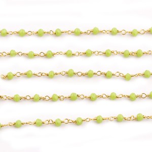 Chaîne de chapelet en perles d'hydroperidote verte, rondelles 3MM 3.5MM, plaquée or jaune, pour la fabrication de bijoux, prix de gros en vrac - Product Image 2