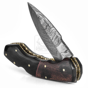 Wholesale Handmade Damascus Steel Hunting Folding Pocket Knife DD-FK-832 Exotic Rosewood Buffalo Horn Handle Drop Point Knife - Product Image 5