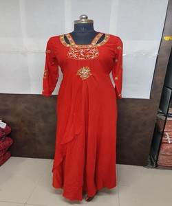 Robe de soirée tendance en mousseline brodée, tenue de fête, prix de gros, vêtement ethnique rouge - Product Image 2