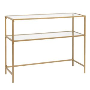 Consolle moderna in vetro temperato da 100 cm con struttura in metallo e 2 ripiani per ingresso o soggiorno - Product Image 1