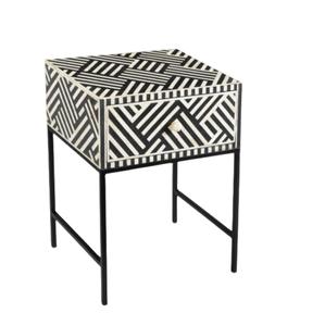 Mesa de Cajones con Incrustaciones de Hueso de ILAHI, Diseño Moderno con Detalles de Ágata, Almacenamiento de Tres Niveles, Mueble Portátil para el Hogar - Product Image 2