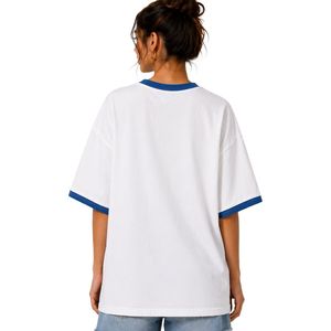 Camiseta Blanca Extra Grande Personalizada para Mujer con Estampado Gráfico de Flor de Hibisco Azul, Camiseta Casual de Algodón para Verano, Personalizada OEM ODM al por Mayor - Product Image 1