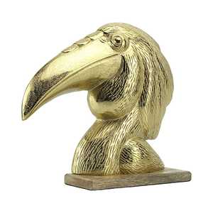 Sculpture en aluminium tête de toucan dorée 28x8x33cm, faite à la main, plaquée or, écologique, décoration de table moderne pour salon - Product Image 1