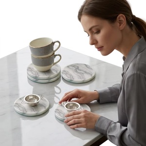Sous-verre rond en résine DIY, écologique, durable, classique, effet marbre, pour la décoration de table - Product Image 4