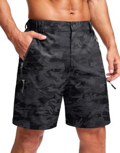 Men's Solid Color Cargo Shorts Elastic Waist Quick Dry Bermuda Shorts With Zip Pockets Casual Style - Product Image 6