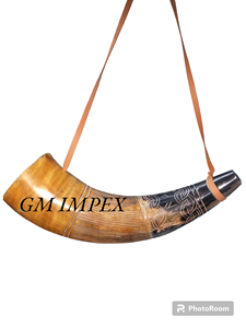 GM Impex Corne de buffle naturelle Corne de poudre soufflante à boire Bracelet en cuir de style animal poli Échantillon artisanal Artisanat naturel - Product Image 4