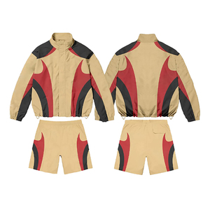 Conjunto Deportivo de 2 Piezas para Mujer, Chaqueta Deportiva de Poliéster con Estampado de Bloques de Color y Bolsillos, Secado Rápido, para Primavera/Verano - Product Image 1