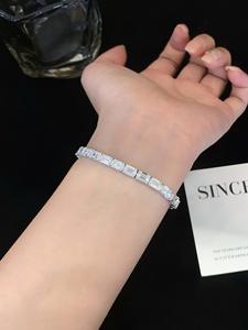<b>Emerald</b> Cut Moissanite Gold Plated Flower Design Hip Hop Tennis Bracelet Channel Setting Classic Wedding Jewelry Anniversary - Product Image 2