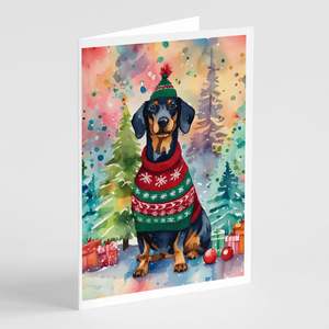 Whimsical Dachshund Christmas <b>Greeting</b> <b>Cards</b> Pack of 8 A7 Size 5x7 Blank <b>Note</b> <b>Cards</b> with Envelopes - Product Image 1