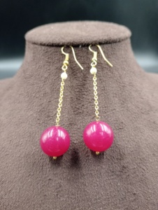 Boucles d'oreilles pendantes classiques en laiton plaqué or avec boule en résine rose imitation perle, bijoux de mariage pour femmes, design nœud papillon - Product Image 3