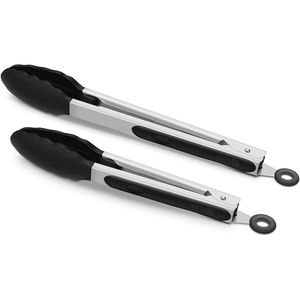 Set di 2 Pinze da Cucina in Silicone Nero Premium Senza BPA, Antiaderenti, in Acciaio Inox per BBQ e Grigliate, Utensile per Alimenti con Chiusura di Sicurezza - Product Image 1