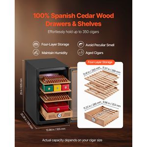 Humidor Elettrico per Sigari da 48L, 350 Pezzi, con Ripiani in Legno di Cedro Spagnolo e Controllo della Temperatura per Uso Domestico - Product Image 4