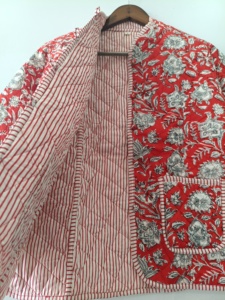 Handmade <b>Quilted</b> Cotton <b>Jacket</b>: Floral Reversible Indian Coat - Product Image 5