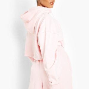 Sudadera Corta Rosa Claro para Mujer, Sin Tejido, con Capucha, Manga Larga, Cordón Ajustable, Informal, con Logotipo Frontal - Product Image 3