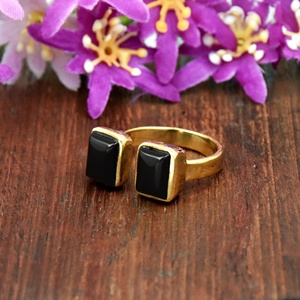 Black Onyx Open <b>Ring</b> Gold Adjustable Band Minimalist <b>Statement</b> <b>Ring</b> Handmade Gift for Her - Product Image 6