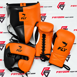 Gants de boxe Fly, protège-tête, protège-glandes, en cuir véritable, à lacets, logo personnalisé, noir et jaune, légers, respirants, équipement de sparring - Product Image 6