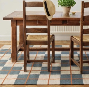 Alfombra de Área de Tejido Plano Geométrico Contemporáneo Hecha a Mano 100% Lana, Azul Marfil, Pelo Medio, para Sala de Estar, Lavable, con Respaldo Reversible - Product Image 6