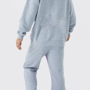 Survêtement gris à capuche pour homme, couleur unie, pantalon de survêtement long avec bandes latérales violettes, tenue décontractée, style automne, coupe classique - Product Image 5