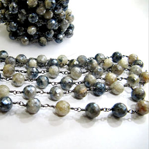 Natural Grey Silverite Round Ball Shape Faceted 6 to 7mm Beaded <b>Rosary</b> Chain - Product Image 3