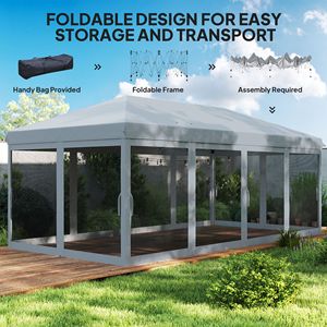 Gazebo Pop-Up Grigio 10x20 per Esterni con 6 Pareti Laterali in Rete per Feste, Eventi, Giardino e Prato - Product Image 5