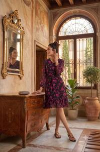 Robe midi florale pour femme, robe décontractée pour les vacances à la plage, robe élégante à manches bouffantes, robe fluide pour les soirées, tenue de mode - Product Image 3