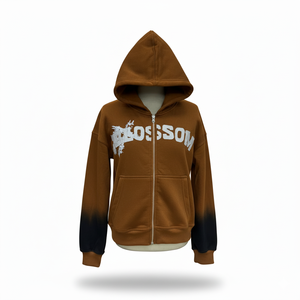 Sweat à capuche zippé Blossom unisexe, marron noir ombré, en molleton de coton, décontracté, pour l'automne, disponible en plusieurs couleurs - Product Image 1