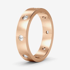 Bague de mariage en or jaune 14 carats massif de 4 mm de large, 0,32 carats, 8 pierres, diamant de laboratoire minimaliste certifié IGI, sertissage encastré, empilable - Product Image 3