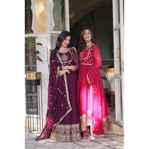 Designer Polyester Gown for Parties <b>Sequins</b> Embroidered Salwar Kameez with Stylish Look - Product Image 2