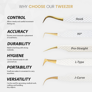 Professional White and Gold Eyelash Extension Tweezers Set Diamond Grip Matte White Stainless Steel Volume Lash Tweezers - Product Image 3