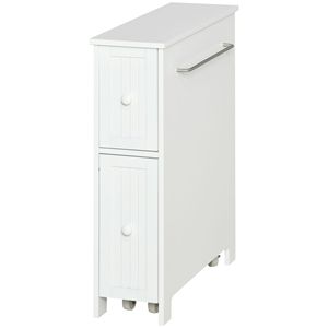 Mobiletto da Bagno Moderno 7x20 Autoportante con Due Cassetti, Porta Carta Igienica Sottile, Porta Asciugamani Laterale, Ruote, Materiale MDF - Product Image 1