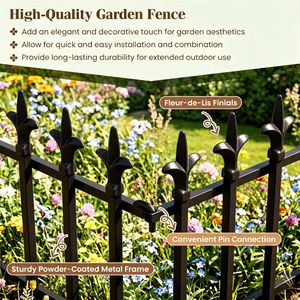 Set di 5 Recinzioni Pieghevoli Nere da Giardino, Barriera per Animali Senza Scavo, Recinzione Decorativa in Metallo per Prato e Vialetti Esterni - Product Image 4