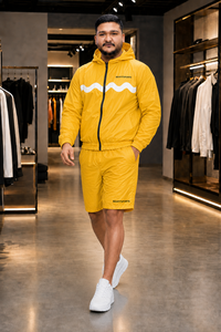 ชุดแจ็คเก็ตและกางเกงขาสั้นแบบมีฮู้ดสีเหลืองสำหรับผู้ชาย REXFIT SPORTS 2026 ผลิตตามสั่ง ชุดกีฬาผ้าไนลอนน้ำหนักเบา กันลม แบรนด์ส่วนตัว - Product Image 6