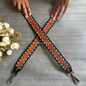 Nouveau véritable cuir véritable peint à la main sac de remplacement sangle Western personnalisé détachable guitare/caméra sangle avec bouton pression en laiton - Product Image 5