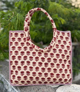 Cotton Quilted Round Handle Bag for Women Stylish Lightweight Padded Circular Handbag - Product Image 4