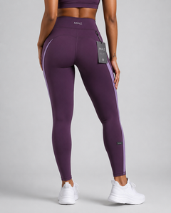 MIAZ Yoga Set Mid Waist Leggings Contrast Stitch Full Length <b>Racerback</b> Sports <b>Bra</b> Seamless Spandex/Nylon Breathable 2 Piece - Product Image 6