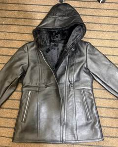 Men's <b>Hooded</b> Genuine Leather <b>Jacket</b> Shearling Faux <b>Fur</b> Lining Zipper Closure Winter Moto Biker Style Thick Regular Fit - Product Image 6