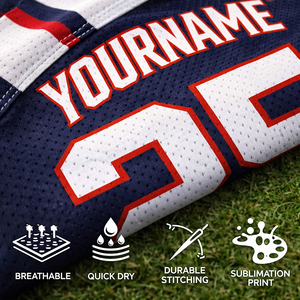 เสื้อฟุตบอลอเมริกันแบบกำหนดเองสำหรับทีมและลีก ผ้าโพลีเอสเตอร์แห้งเร็ว ระบายอากาศได้ดี พิมพ์ลายชื่อและหมายเลขผู้เล่นแบบซับลิเมชั่น - Product Image 3